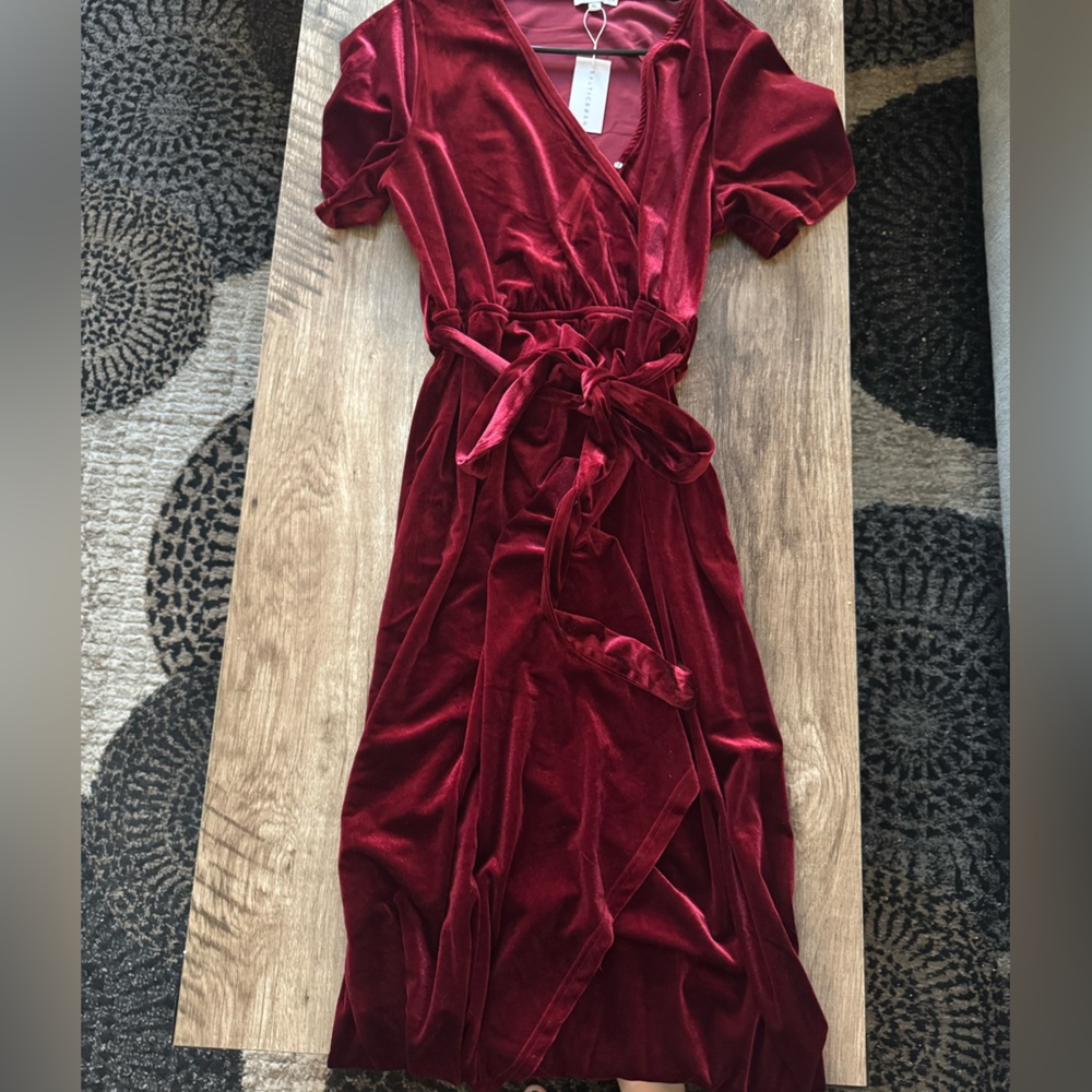 Elegant Velvet Wrap Dress in Rich Red